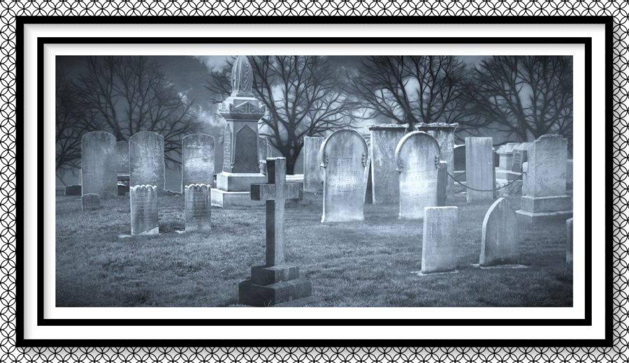 An eery cemetery in black and white for The Wailing Entity Episode 7