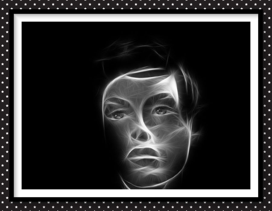 demon image of a spectral boy in blck and white