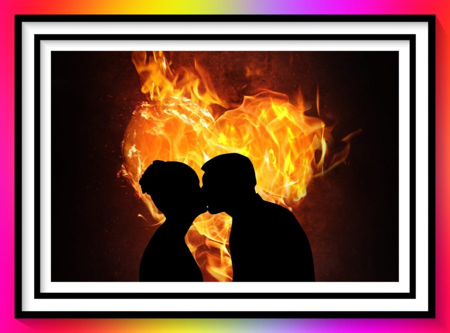 kissing couple in silhouette and burning heart background for Broken-Hearted Episode 9