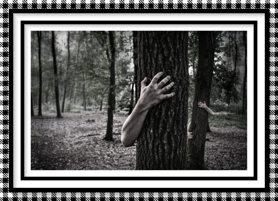 Black and white image of eerie hands gripping trees for lusty episode 14